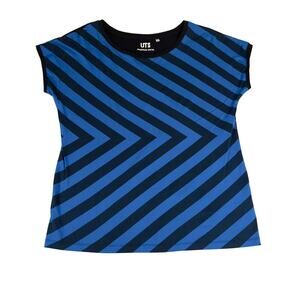 Jonathan AdlerX UT UniQlo Top Large Blue Diagonal Stripes Solid Back Sleeveless